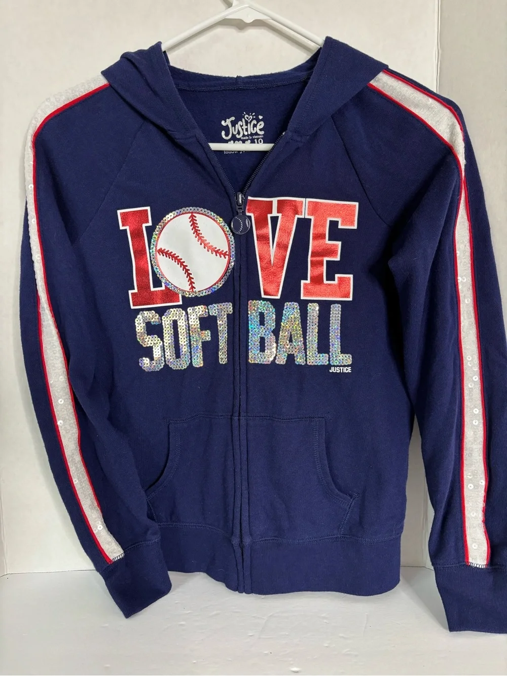 Justice Navy Hoodie with Red & Silver Softball Graphic
